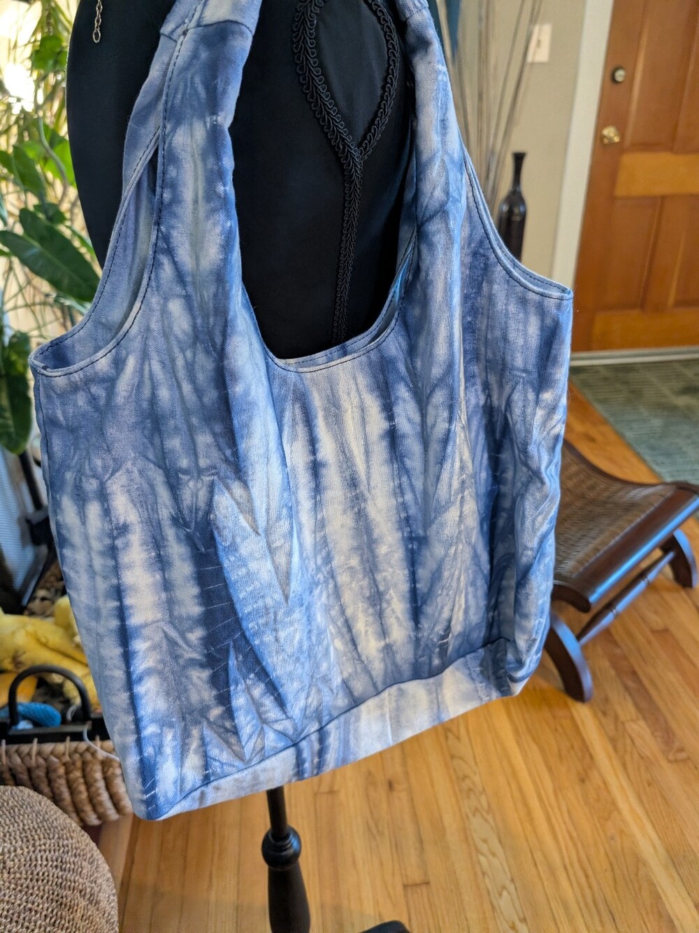 Tie Dye Canvas Tote Bag Blue Boho Beach Market‎ Carryall Shopper J.Jill 18x11